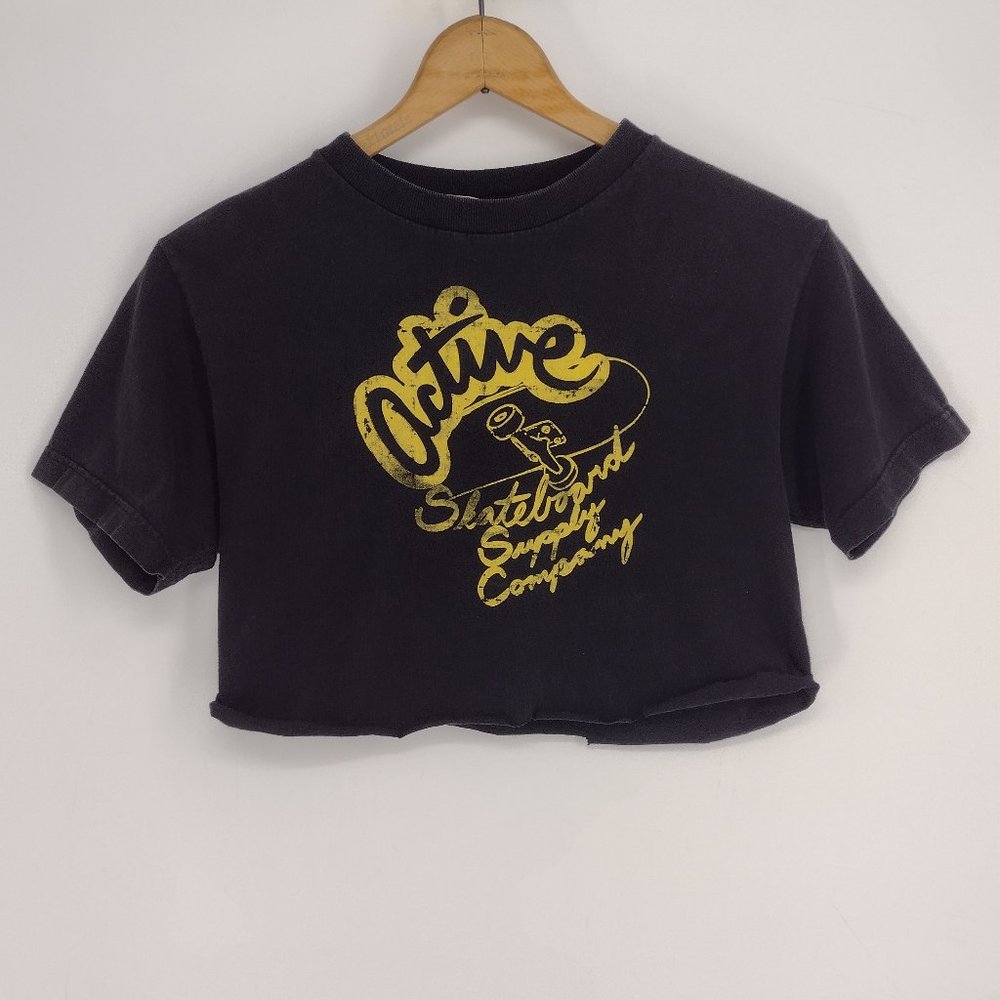 Cropped Active Ride Shop Skateboard Supply Company Faded Black & Yellow T-Shirt